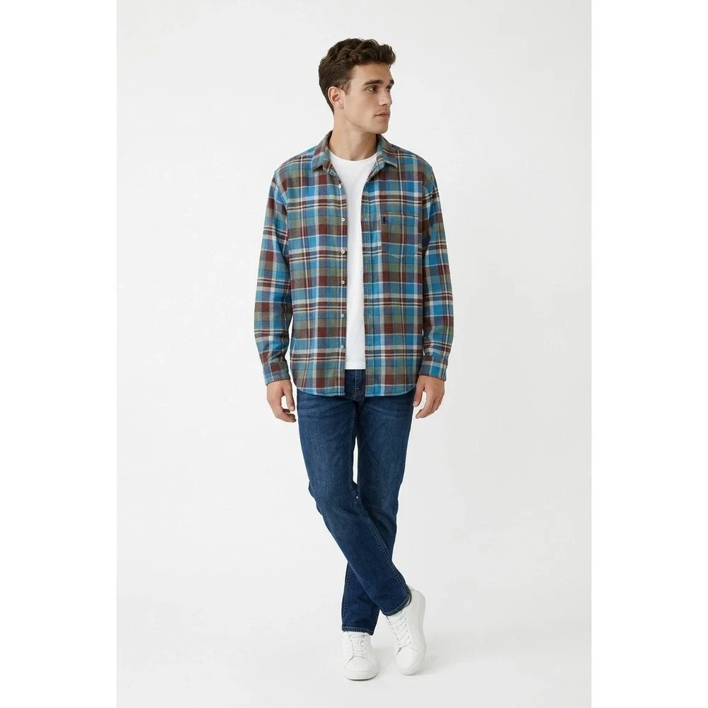 Polo Ralph Lauren Men XXL Custom Fit Plaid Button Down Shirt Blue Burgundy Tan